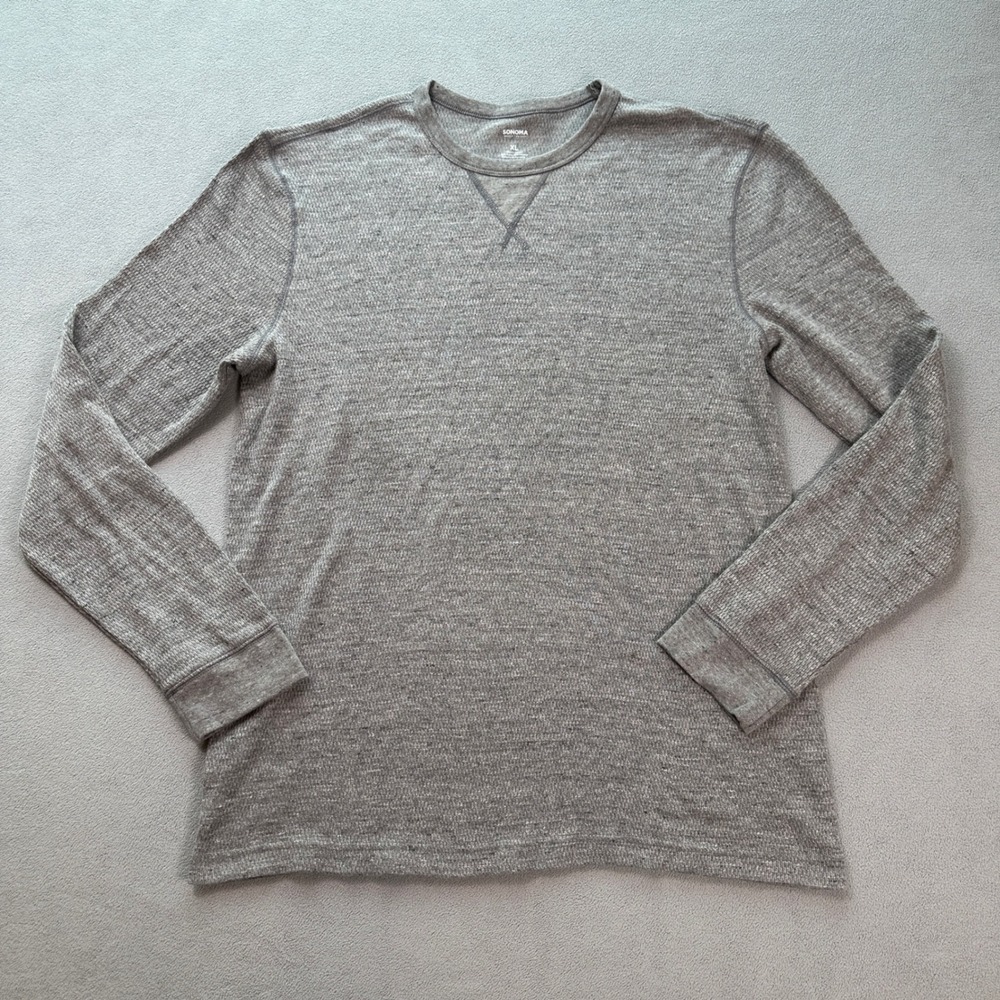 SONOMA Goods For Life Mens Gray‎ Waffle Knit Long Sleeve Crew Neck T Shirt XL
